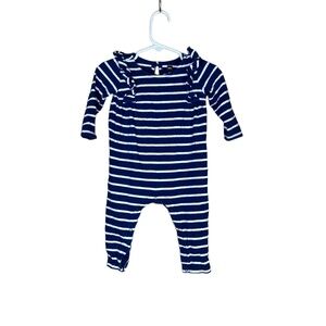 Tea Navy White Stripes Long Sleeves Ruffle Snap Buttons‎ Onesie 6-9 Months